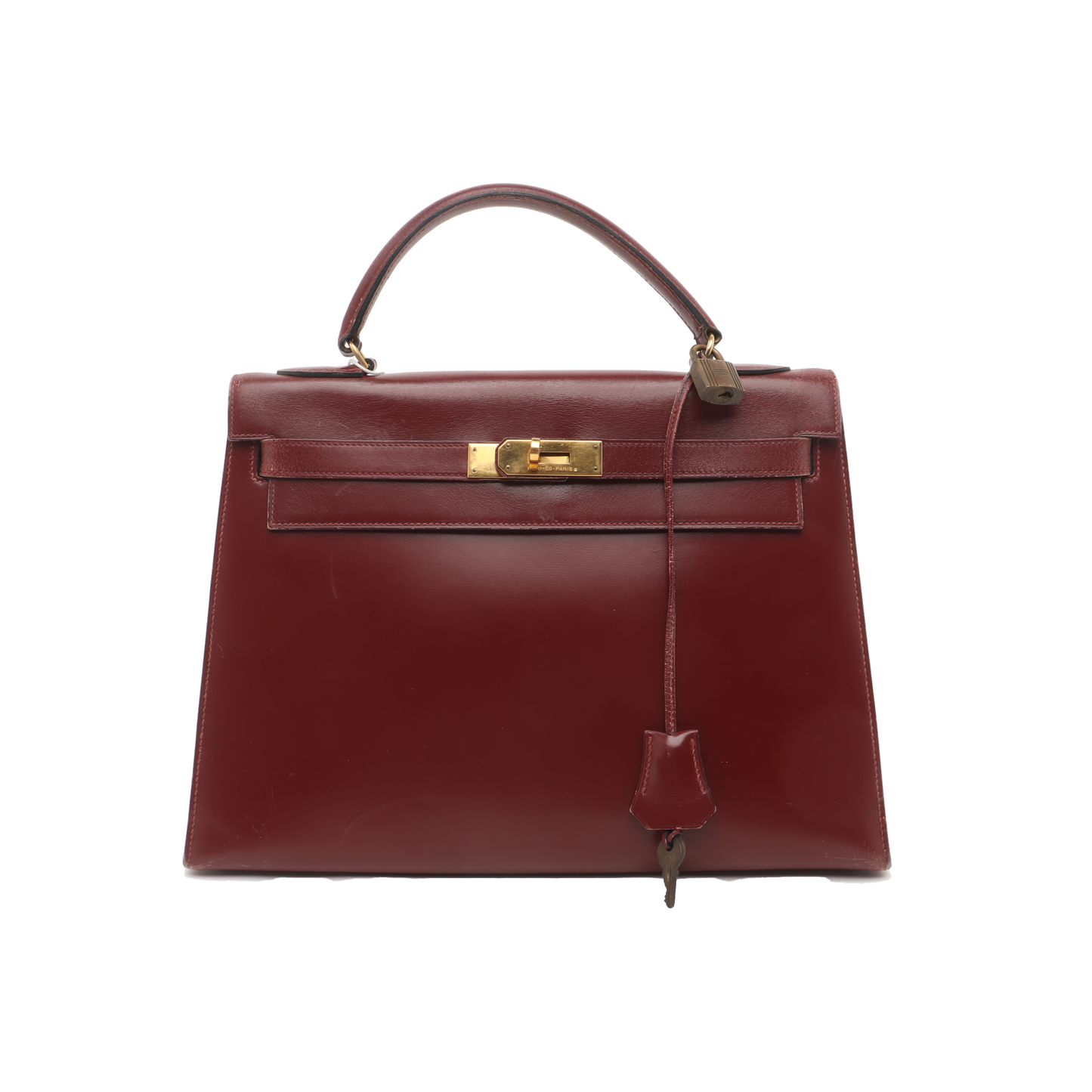 Hermes Kelly 32 Sellier Burgundy Box Leather Gold HW 1987