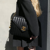 CHANEL 1994-1996 Vertical Letter Flap Jumbo Black Caviar