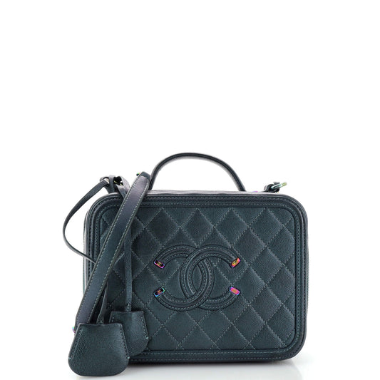CHANEL Filigree Vanity Case Quilted Iridescent Caviar Medium