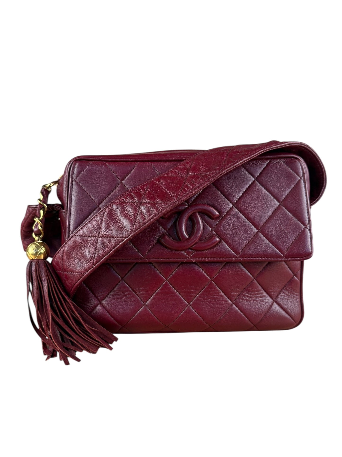 Chanel   Burgundy Quilted Leather CC Camera Bag