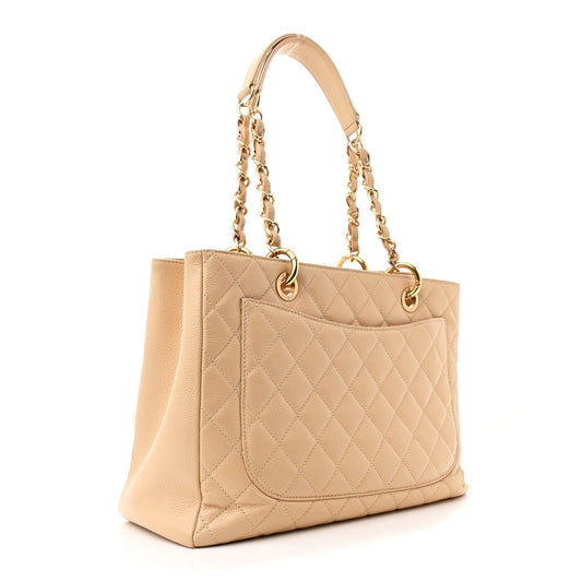 Amelia Caviar Quilted Grand Shopping Tote GST Beige Clair