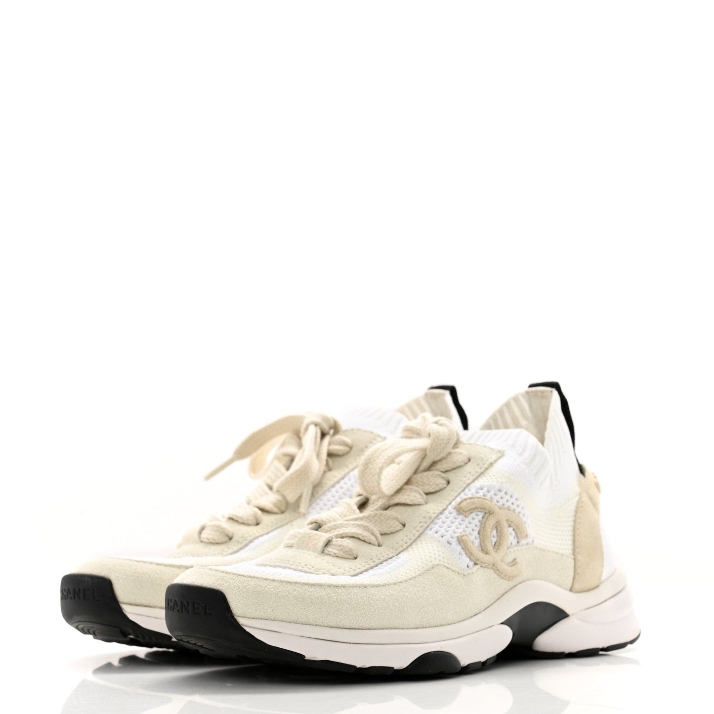Amelia Mesh Suede Fabric Womens CC Sneakers 36 White Ivory Light Beige