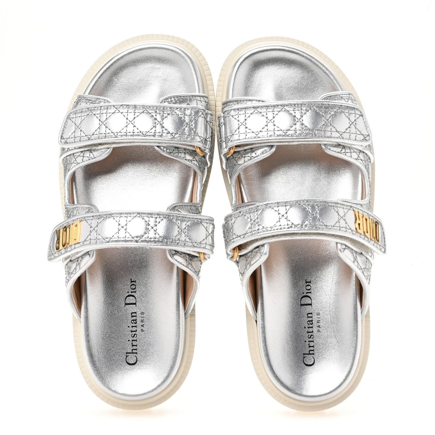 Christian Dior Laminated Sheepskin Cannage Dior Or Dioract Slide Sandals 39 Steel