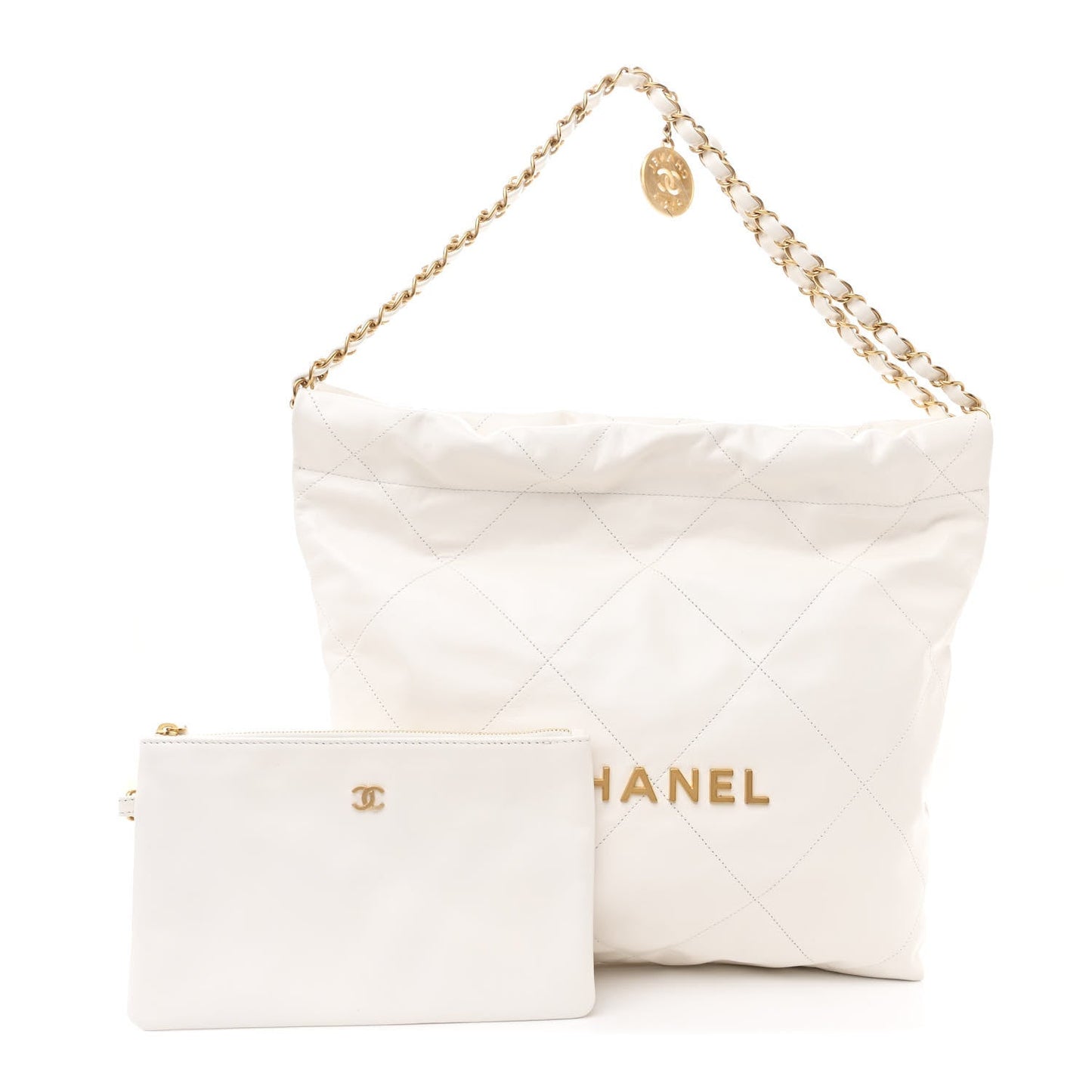 Amelia Shiny Calfskin Quilted Small 22 White