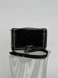 CHANEL Calfskin Pearl Tweed Medium Boy Flap Black - FULL SET