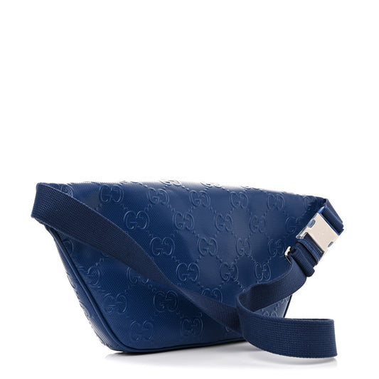 Amelia Calfskin GG Tennis Embossed Pocket Belt Bag Metal Blue