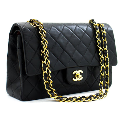 CHANEL 2.55 Double Flap Medium Chain Shoulder Bag Black Lambskin