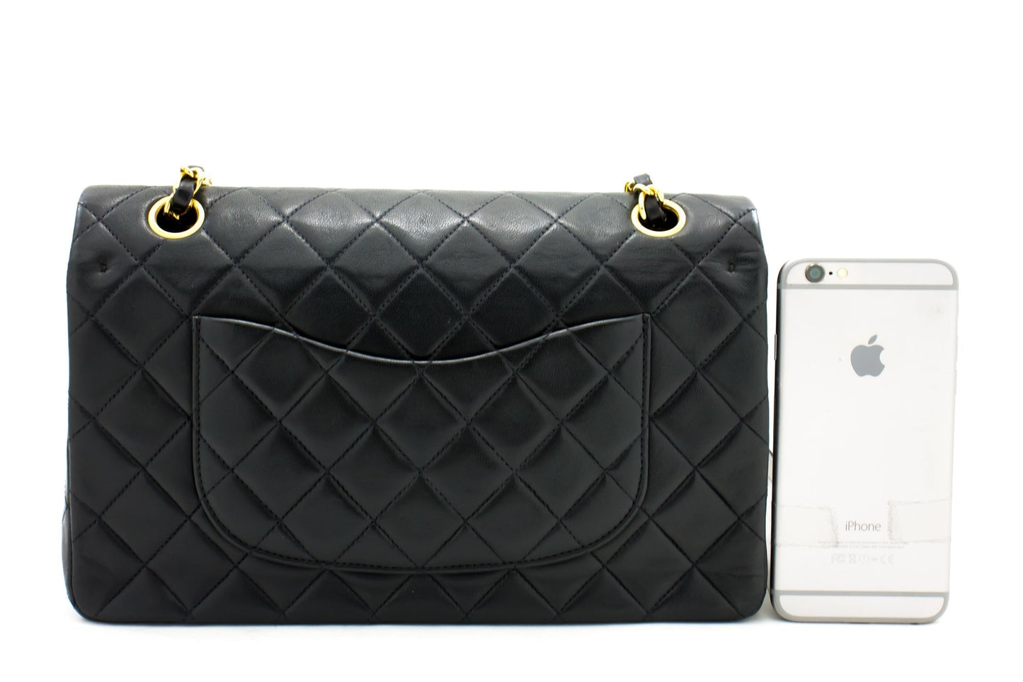 CHANEL 2.55 Double Flap Medium Chain Shoulder Bag Black Lambskin
