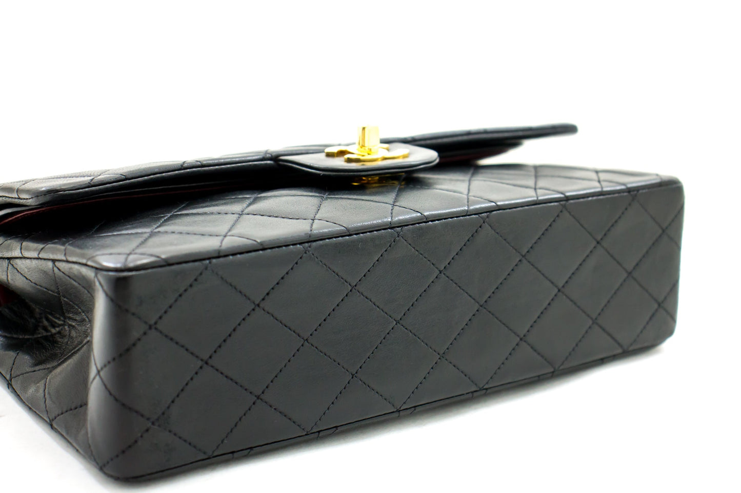 CHANEL 2.55 Double Flap Medium Chain Shoulder Bag Black Lambskin