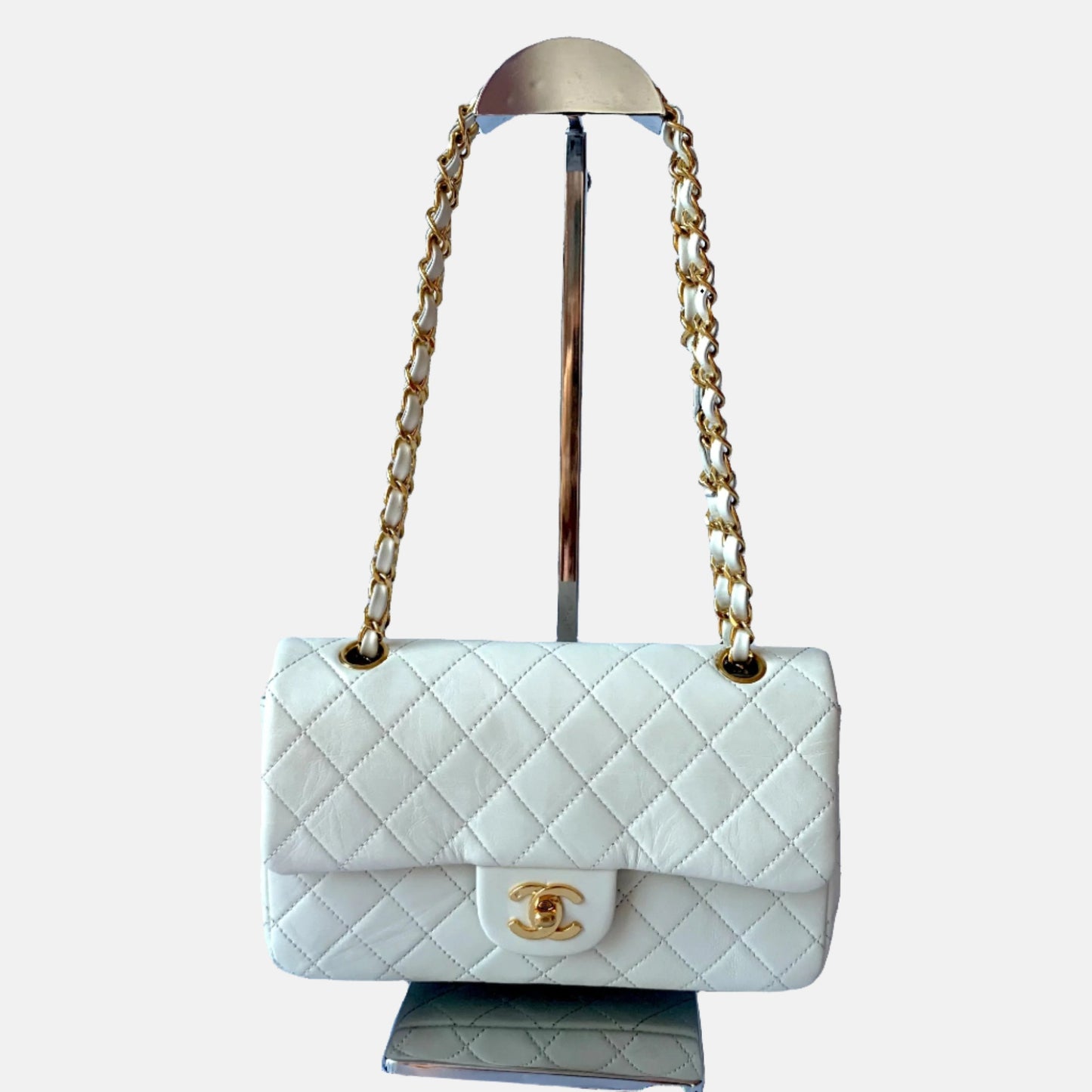 Chanel Classic Flap   1995 White Lambskin Leather with 24k Gold Hardware