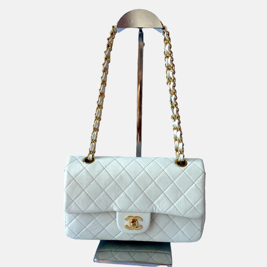 Chanel Classic Flap   1995 White Lambskin Leather with 24k Gold Hardware