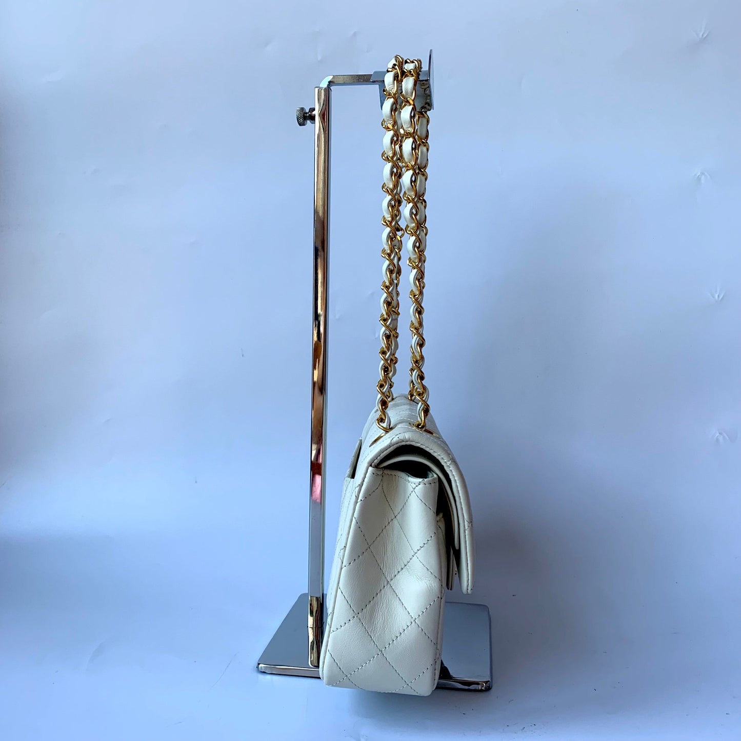 Chanel Classic Flap   1995 White Lambskin Leather with 24k Gold Hardware