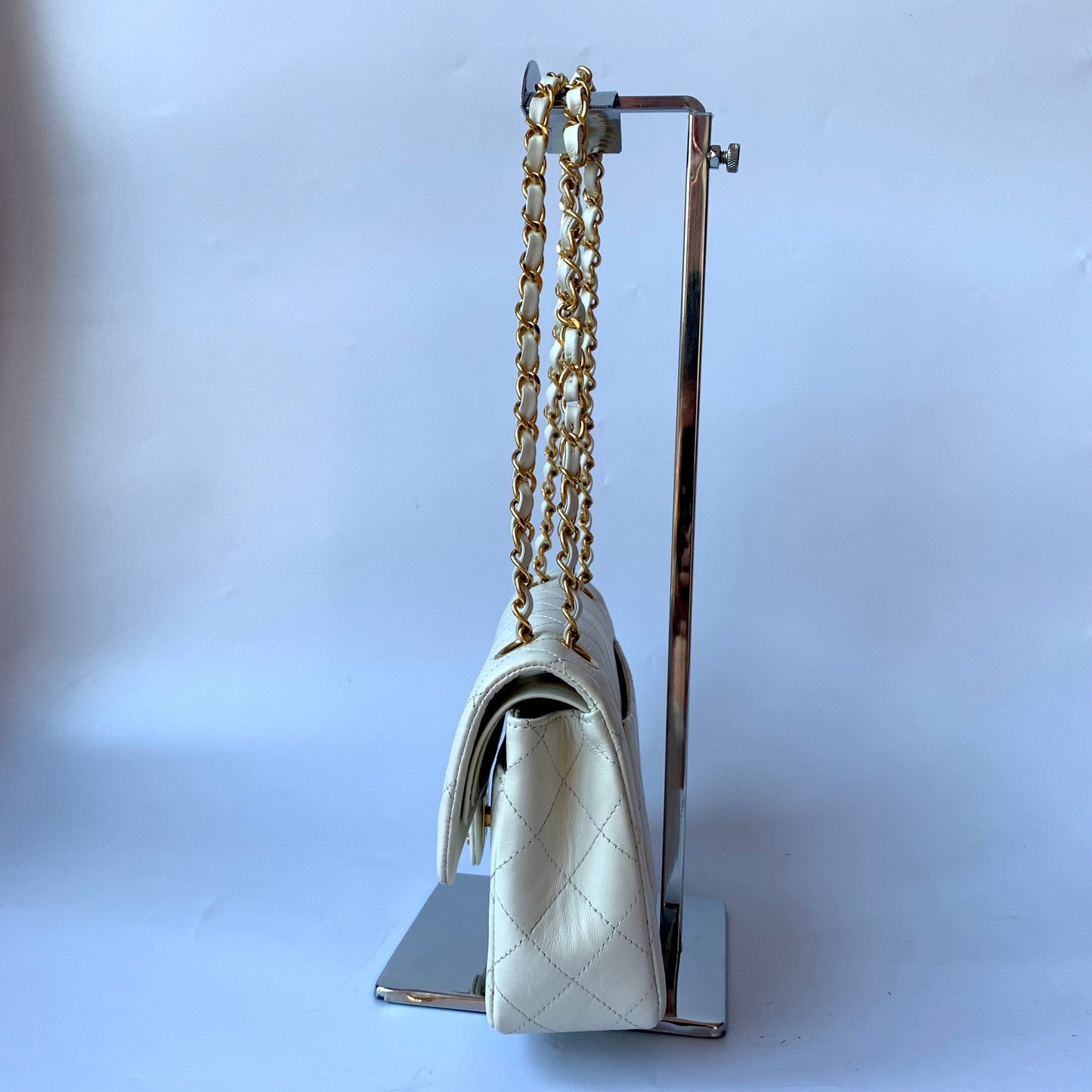 Chanel Classic Flap   1995 White Lambskin Leather with 24k Gold Hardware