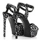 Saint Laurent Velvet Glitter Leopard Print Platform Sandals 37 Argento Black