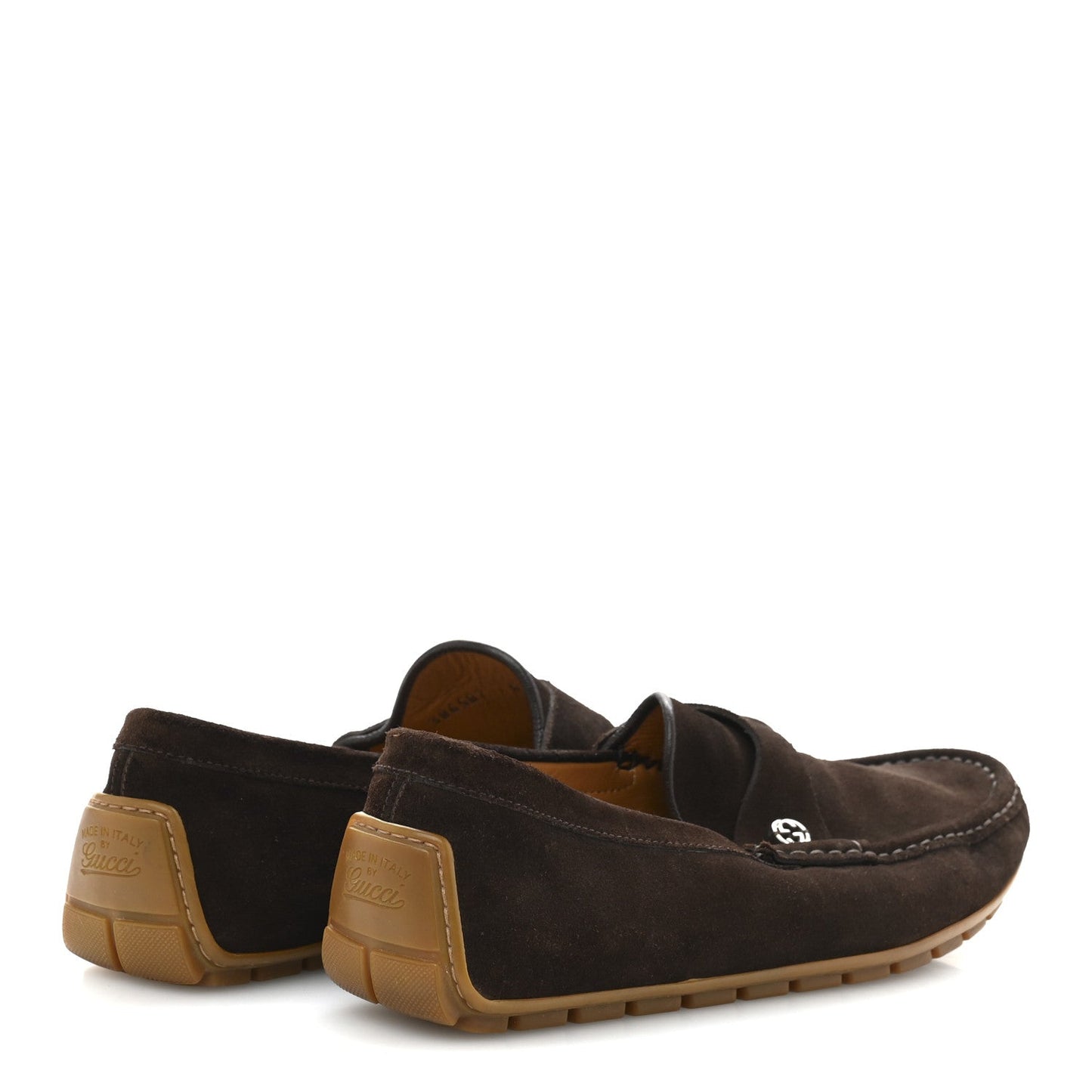 Amelia Suede Mens InterLocking G Driver Loafers 8 Cocoa