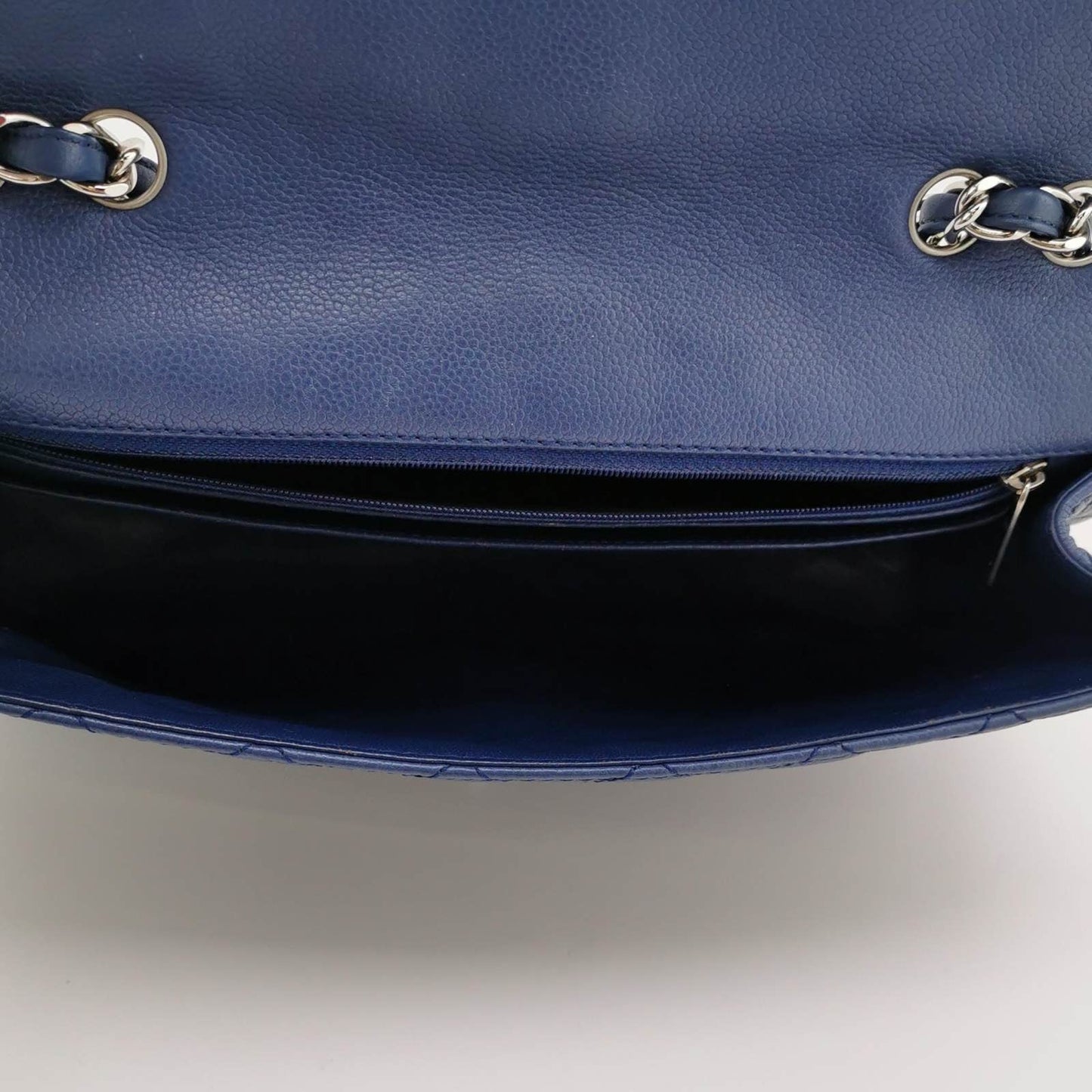 Chanel Classic Flap Large Navy Blue Caviar Leather Silver-tone Hardware