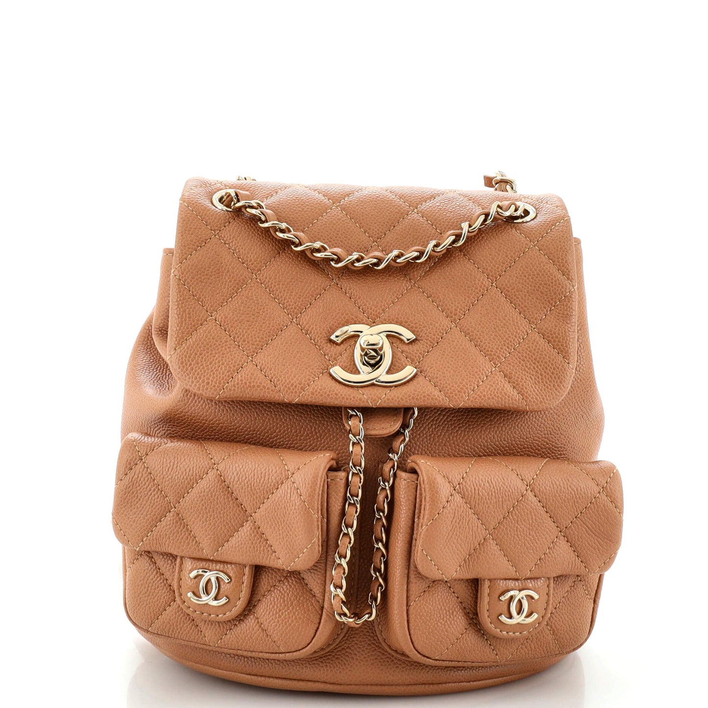 CHANEL Duma Pockets Drawstring Backpack Quilted Caviar Small
