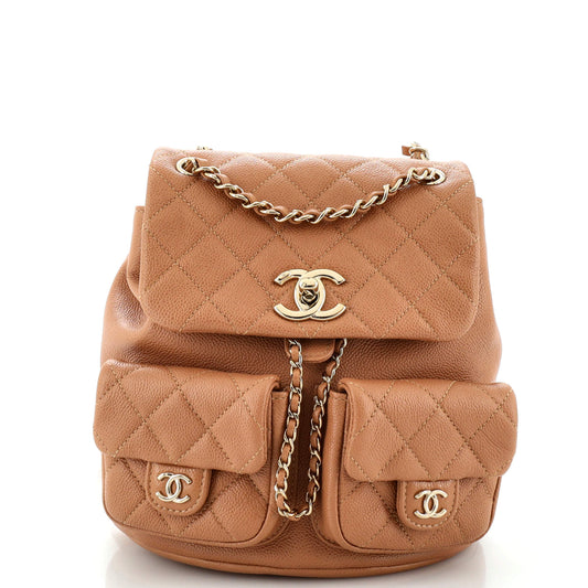 CHANEL Duma Pockets Drawstring Backpack Quilted Caviar Small