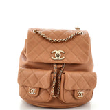 CHANEL Duma Pockets Drawstring Backpack Quilted Caviar Small