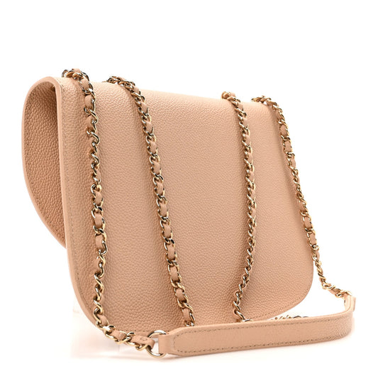 Amelia Caviar Mini Chain Flap Bag Beige