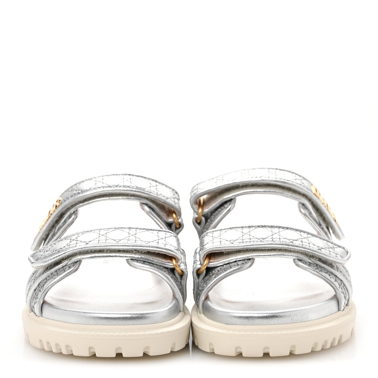 Christian Dior Laminated Sheepskin Cannage Dior Or Dioract Slide Sandals 39 Steel