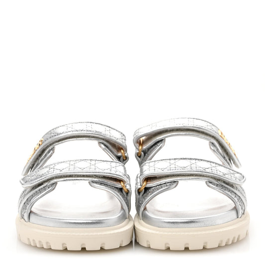 Christian Dior Laminated Sheepskin Cannage Dior Or Dioract Slide Sandals 39 Steel