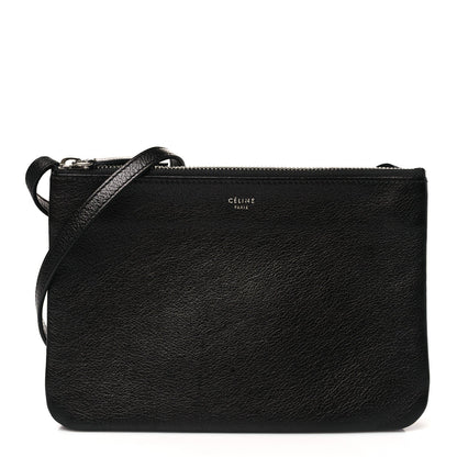 Celine Shiny Textured Calfskin Trio Crossbody Bag Black
