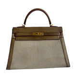 Hermes Kelly 32 Sellier   Natural Leather and Canvas Gold Hardware