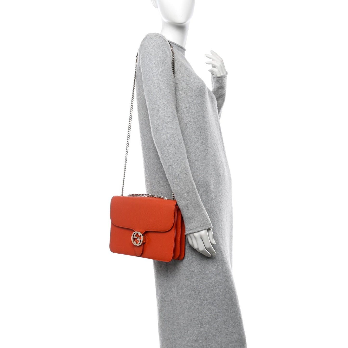 Amelia Dollar Calfskin InterLocking G Shoulder Bag Sun Orange