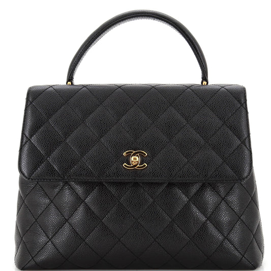 CHANEL   Classic Top Handle Flap Bag Quilted Caviar Jumbo