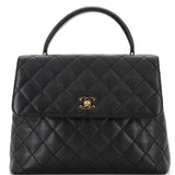 CHANEL   Classic Top Handle Flap Bag Quilted Caviar Jumbo