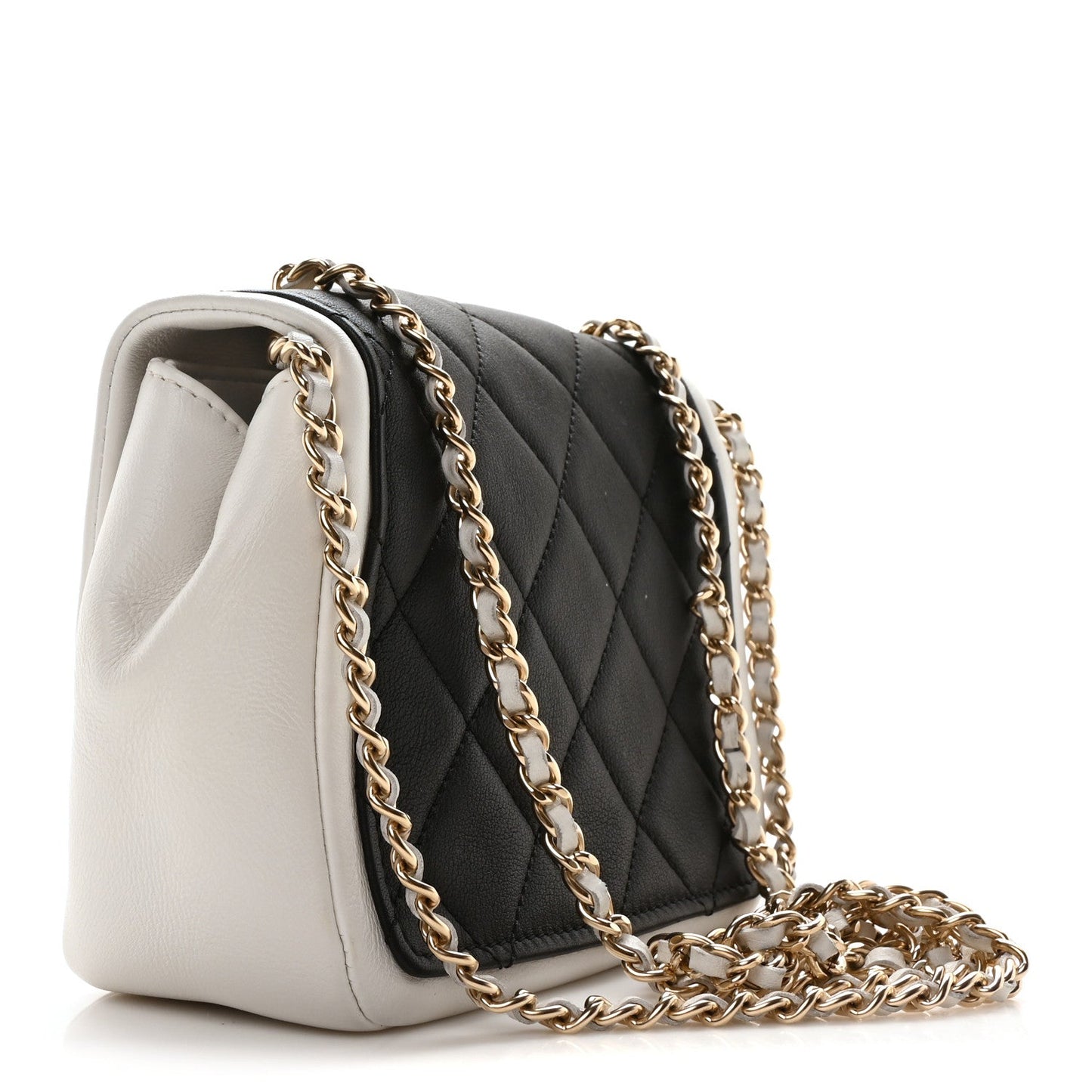 Amelia Lambskin Quilted Graphic Mini Flap Bag Black White