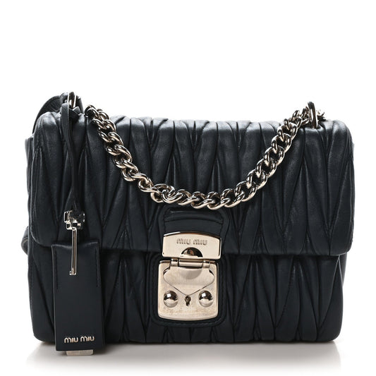 Miu Miu Nappa Matelasse Flap Bag Navy