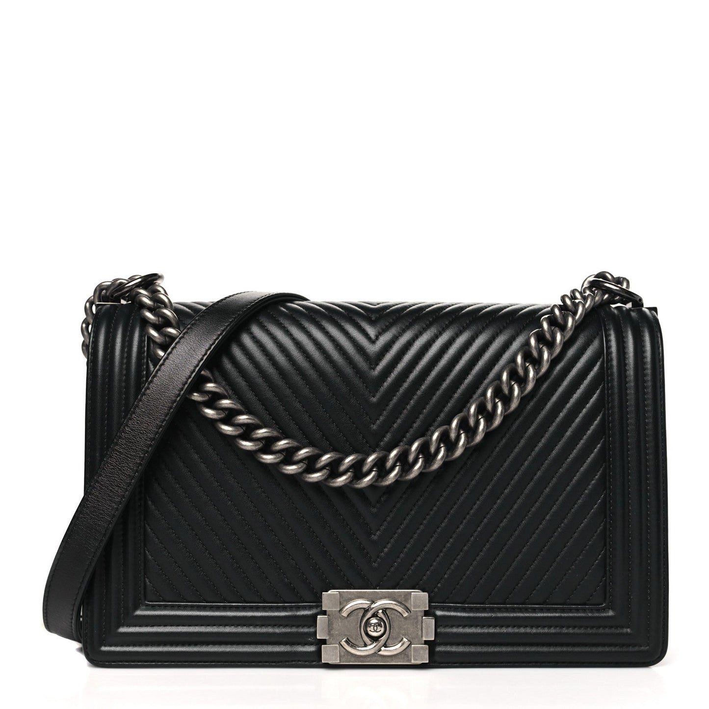 Amelia Calfskin Chevron Quilted New Medium Boy Black