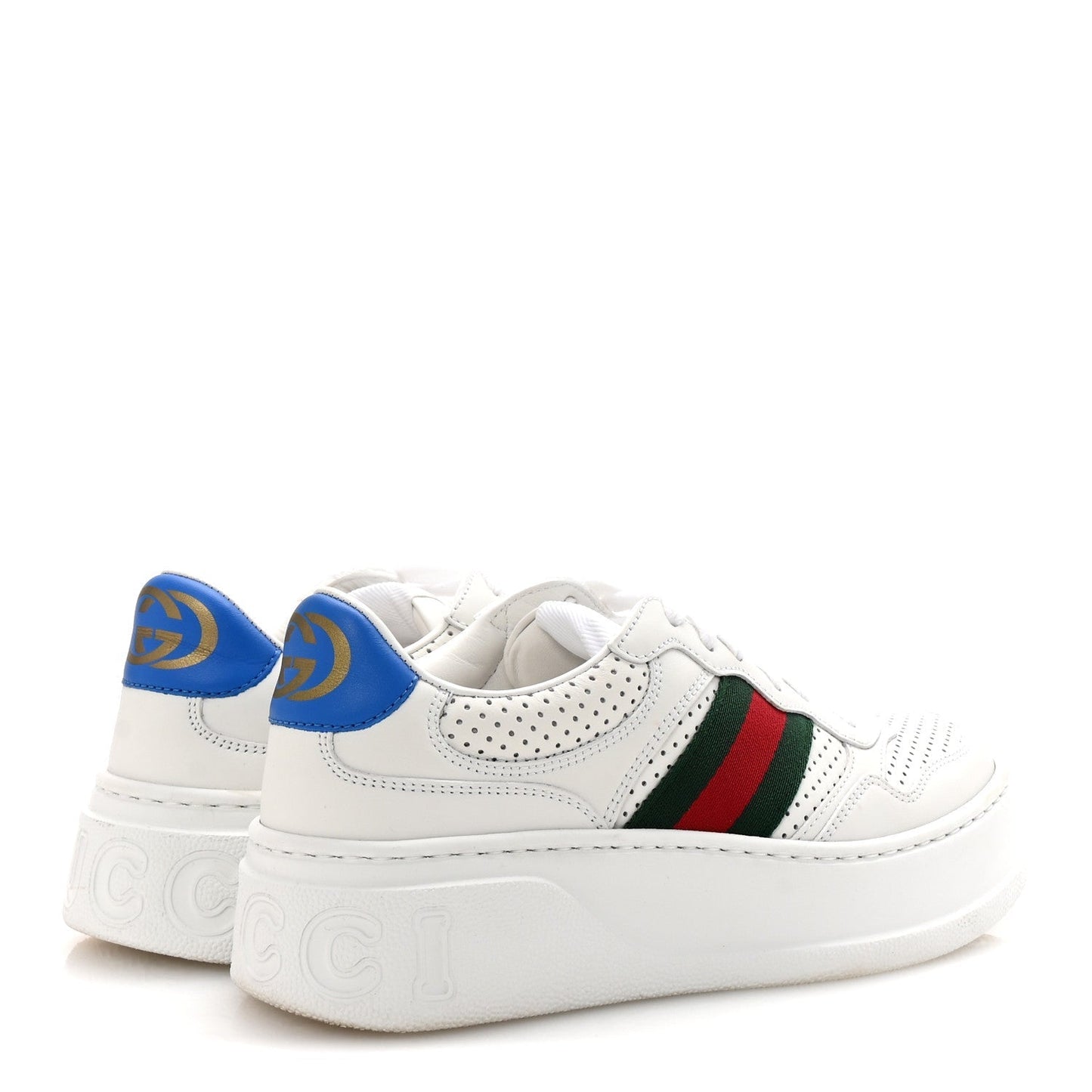Amelia Calfskin Web Perforated Womens Platform 55mm Sneakers 36 White Bright Splash