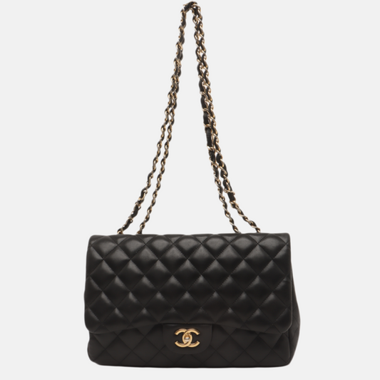 Chanel Classic Flap Jumbo Black Lambskin Leather Single Flap with Gold Hardware, 2010-2011