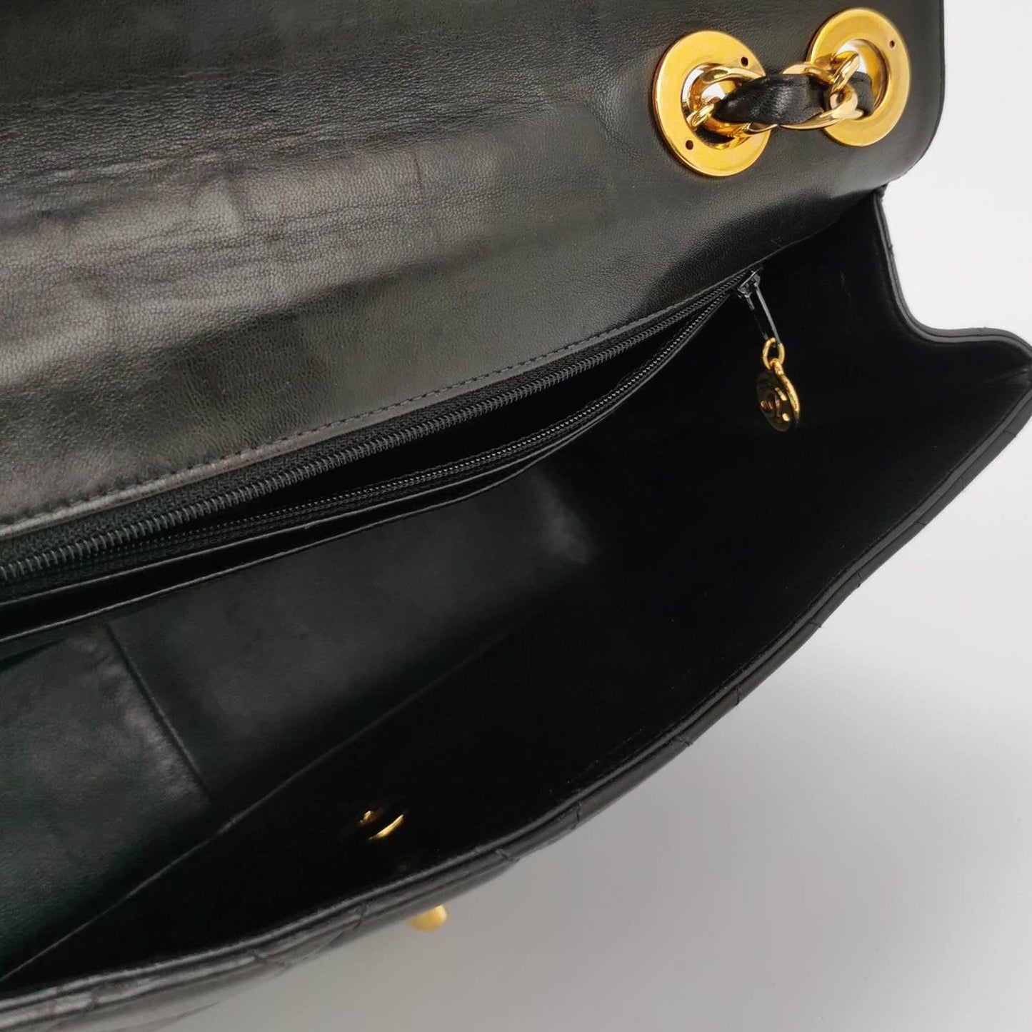 Chanel Classic Flap Large 1994   Black Lambskin Leather 24k Gold Plated Mega CC Logo