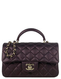 Chanel 2022 Iridescent Burgundy Lambskin Quilted Mini Top Handle Rectangular Flap Bag