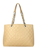 Chanel Beige Caviar Leather Quilted Grand Shopper Tote GST Bag