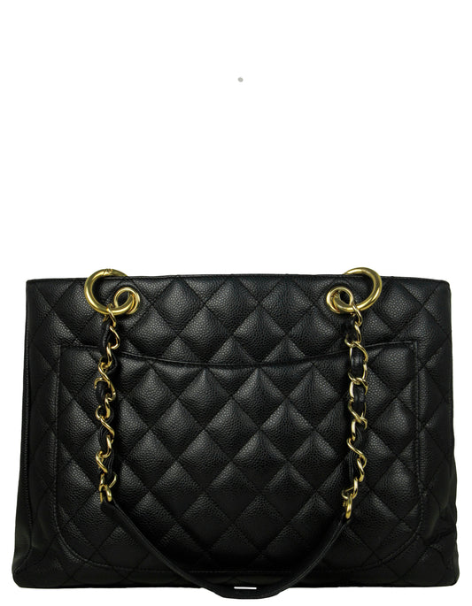 Chanel Black Caviar Leather Quilted Grand Shopper Tote GST Bag