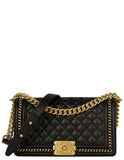 Chanel Black Caviar Quilted Medium Chain Through Boy Flap