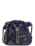 Chanel Black Denim Logo Quilted Mood Mini Bucket Crossbody Bag