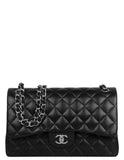 Chanel Black Lambskin Leather Double Flap Jumbo Bag