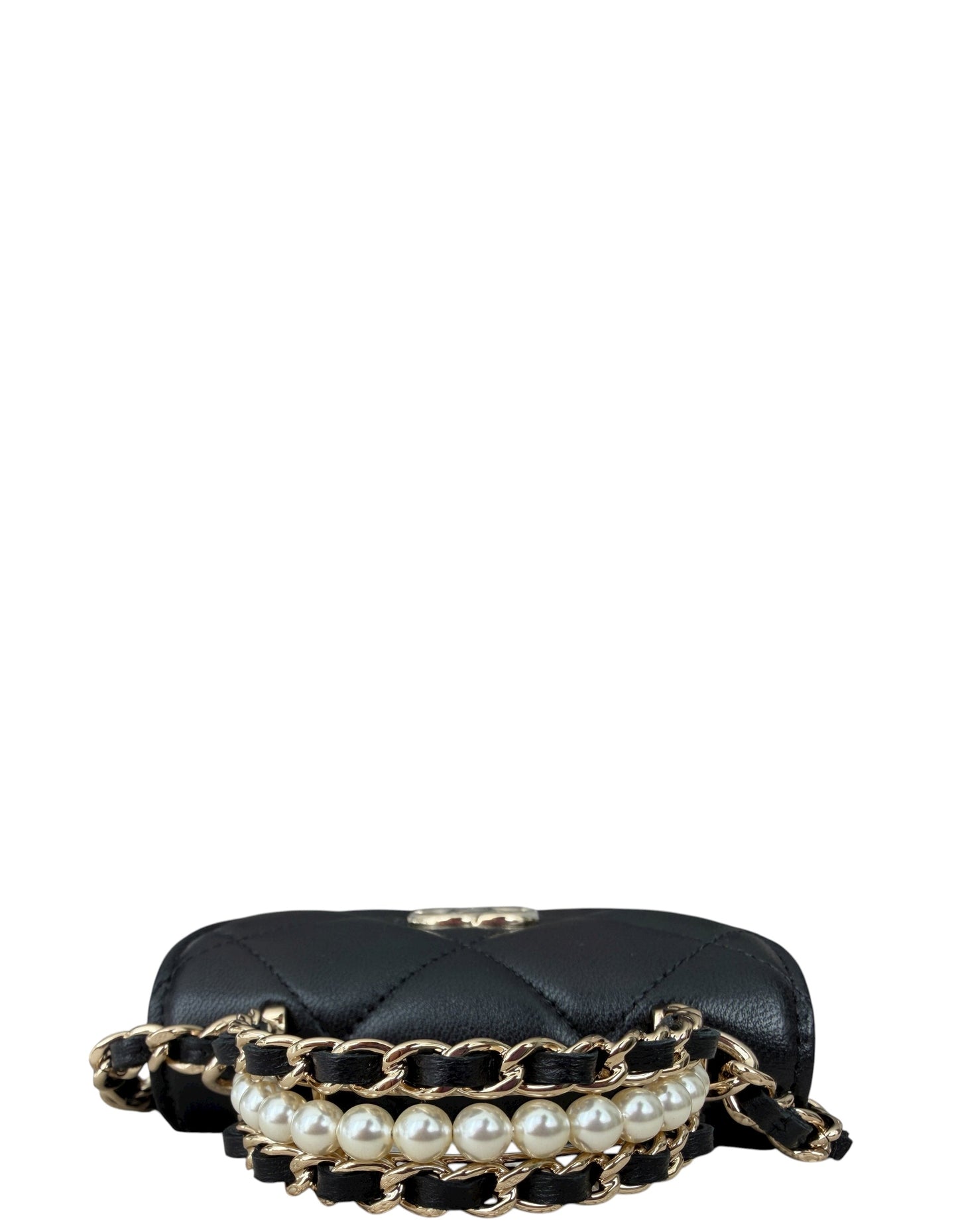 Chanel Black Lambskin Quilted Pearl Top Handle Bag