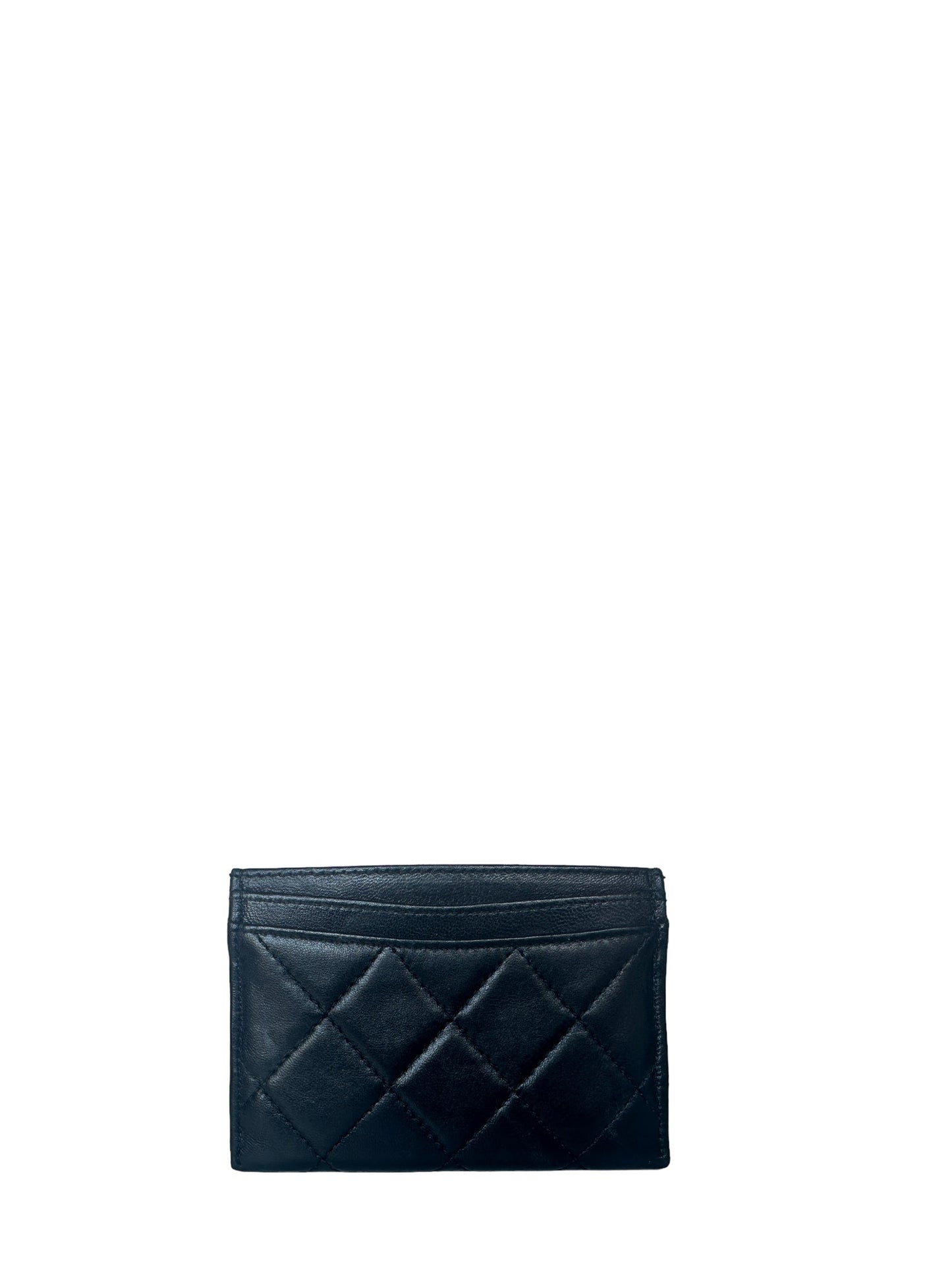 Chanel Black/Ruthenium Leather Quilted CC Card Holder
