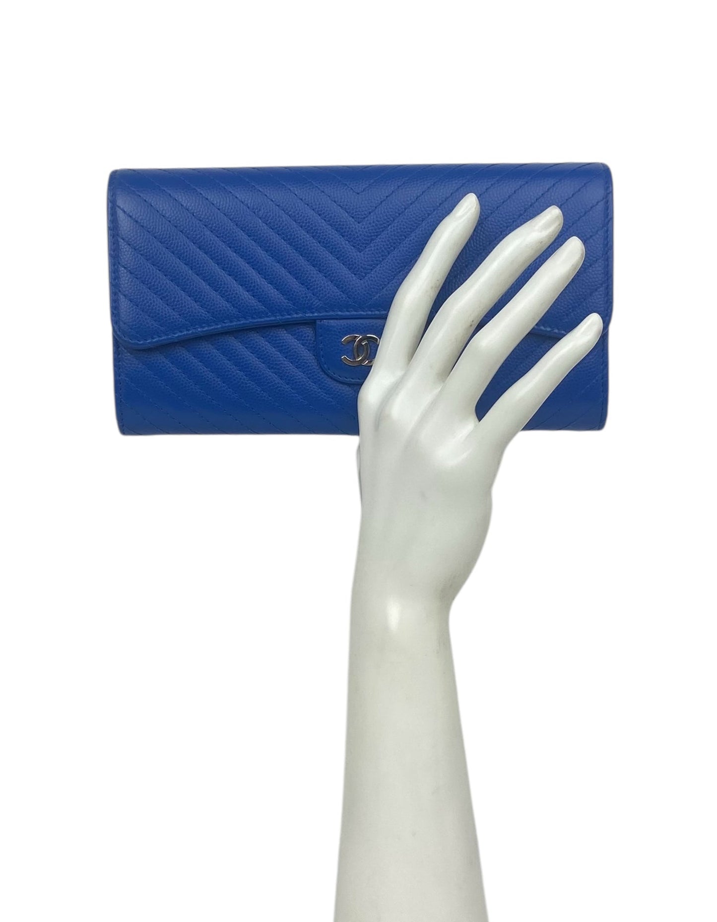 Chanel Blue Chevron CC Classic Flap Wallet
