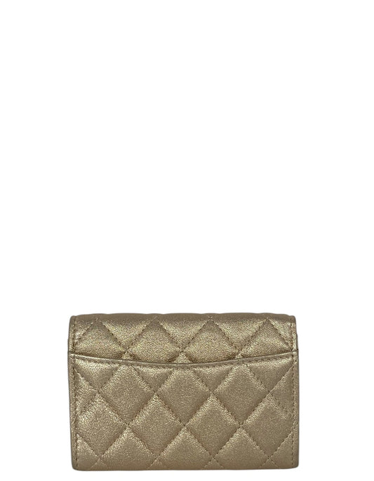 Chanel Metallic Quilted Flap Card Holder