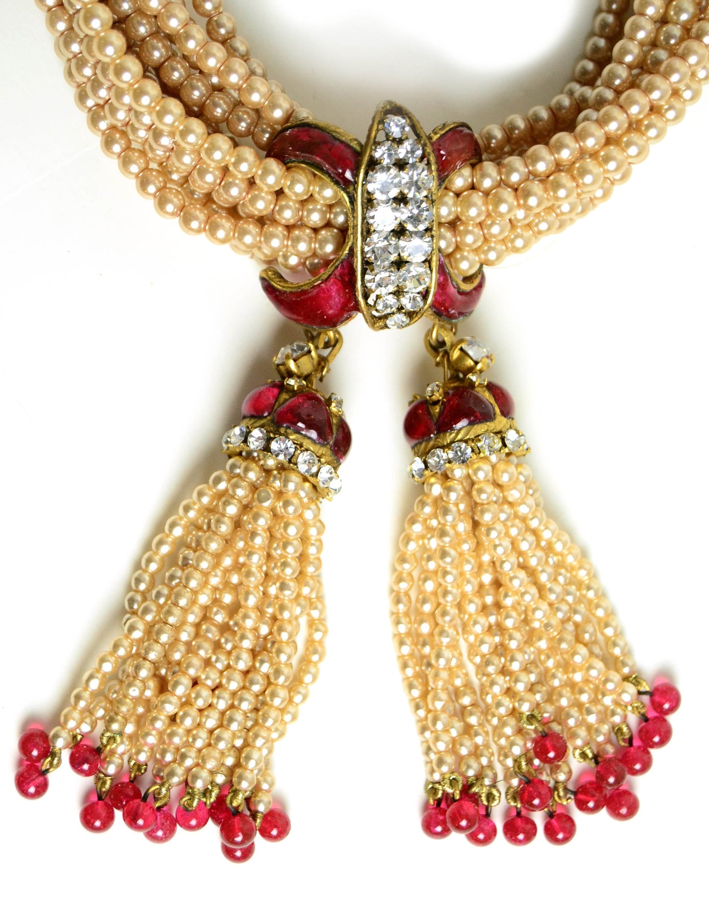 Chanel   1983 Faux Pearl Necklace w. Double Tassel