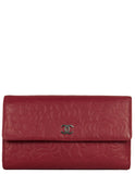 Chanel Red Leather Camelia Embossed Wallet