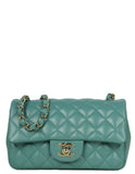 Chanel Seafoam Green Lambskin Quilted Rectangular Mini Flap Bag